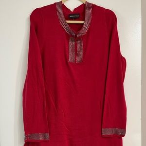 Dana Buchman red rhinestone sweater, large